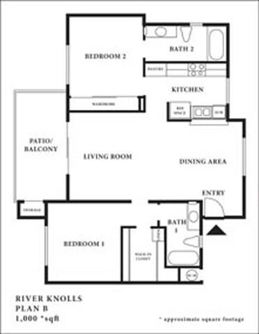 Floor plan for 2 beds, 2 baths, 1008 sqft